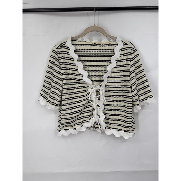 SHEIN Other - Beach Crochet Tie Front Cropped‎ Coastal Swim Cover Top Women M Striped Resort